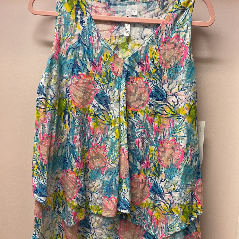 NWT  Lulu-B Vibrant Floral Sleeveless Top - Pink, Blue, Yellow